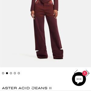 Hanifa Aster Acid Wide Leg Pants in Rich Burgundy NWT